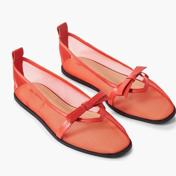 NEW FREE PEOPLE mesh mania bow flat shoes in red 255 3S7 - Picture 2 of 9